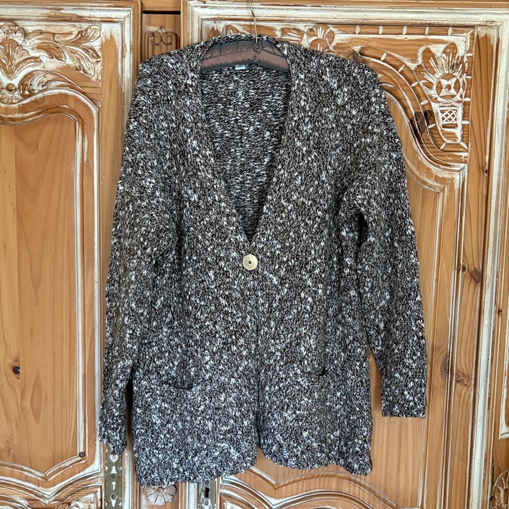 J Jill Women's brown  Black and cream Knit Cardigan with pockets